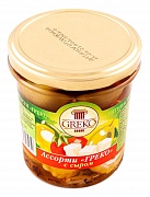 Ассорти с сыром (перчики, патиссоны, оливки) ст/б Greko, 0.28 кг./0.15 кг.