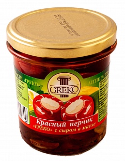 Перчики 3-4 см. красные с сыром в масле ст/б Greko, 0.28 кг./0.15 кг.