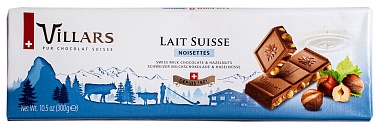 Шоколад молочный с фундуком 33% Villars, 0.3 кг.