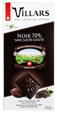 Шоколад горький без сахара 70% Villars, 0.1 кг.