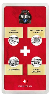 Сыр ассорти из 4 сыров: Грюйер, Чеддар, Щвейцарский, Маасдам Laime, 0.16 кг.