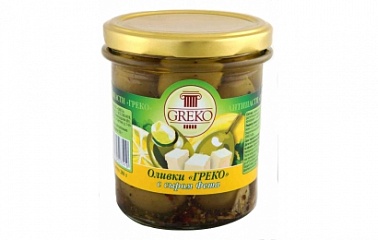 Оливки без косточки с сыром Фета 71-90 ст/б Greko, 0.28 кг./0.15 кг.