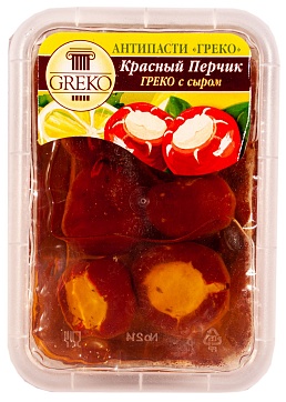Перчики 3-4 см. красные с сыром в масле пласт.лоток Greko, 0.24 кг./0.12 кг.