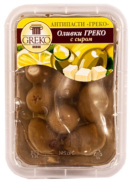 Оливки без косточки с сыром Фета в масле пласт.лоток Greko, 0.24 кг./0.12 кг.